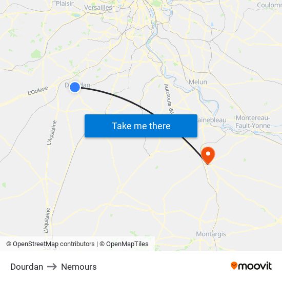 Dourdan to Nemours map
