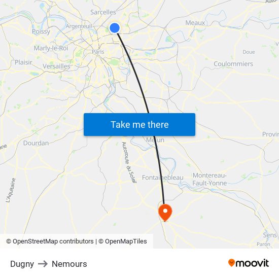 Dugny to Nemours map