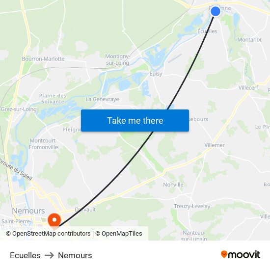 Ecuelles to Nemours map