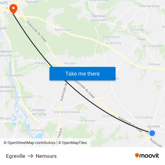 Egreville to Nemours map
