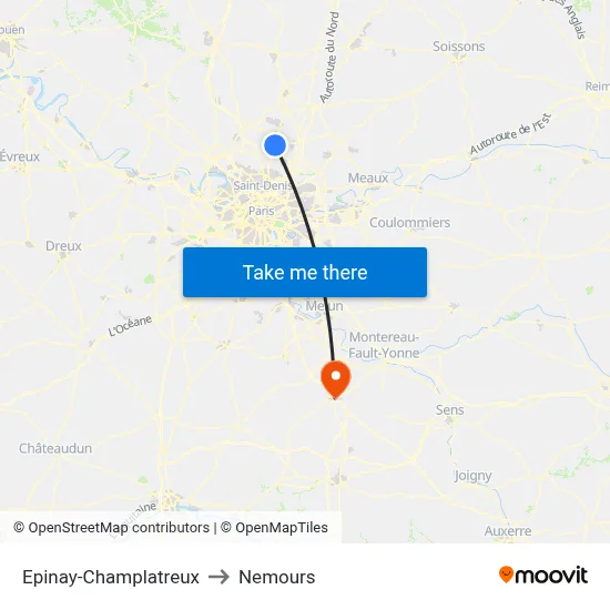 Epinay-Champlatreux to Nemours map
