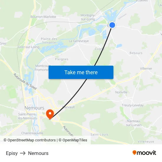 Episy to Nemours map