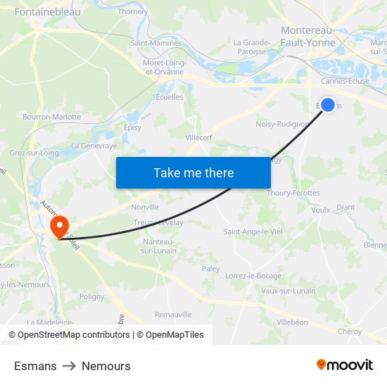 Esmans to Nemours map