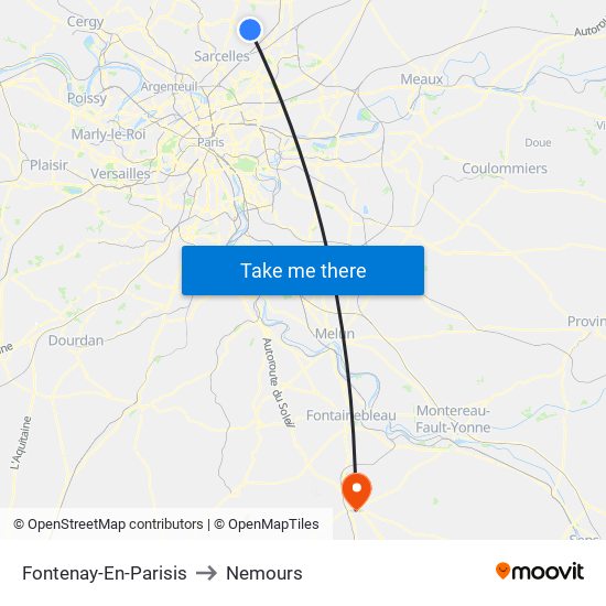 Fontenay-En-Parisis to Nemours map