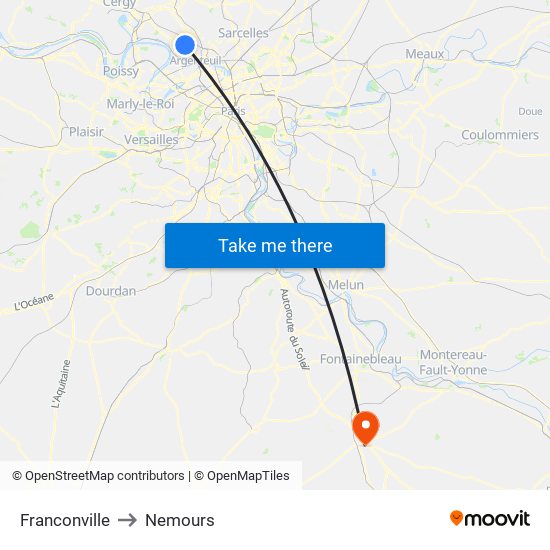 Franconville to Nemours map