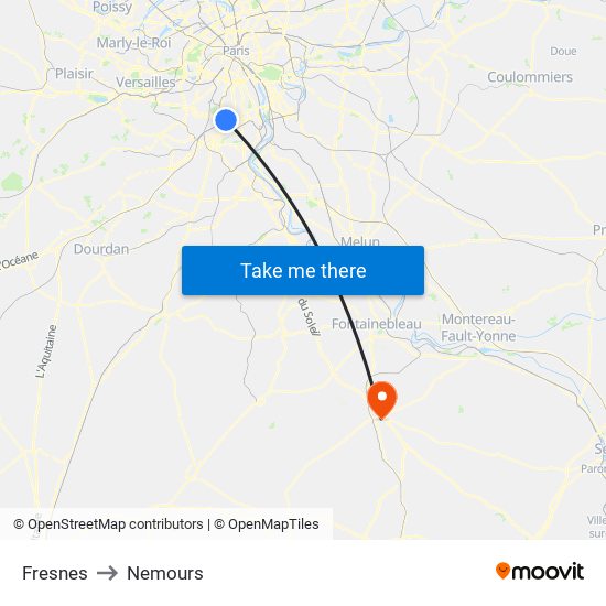 Fresnes to Nemours map