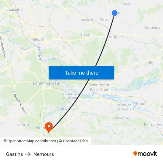Gastins to Nemours map