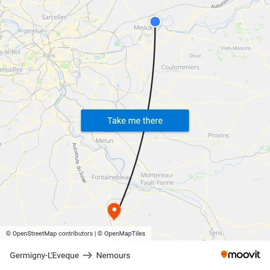 Germigny-L'Eveque to Nemours map