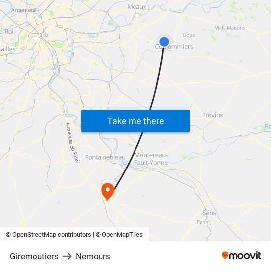 Giremoutiers to Nemours map