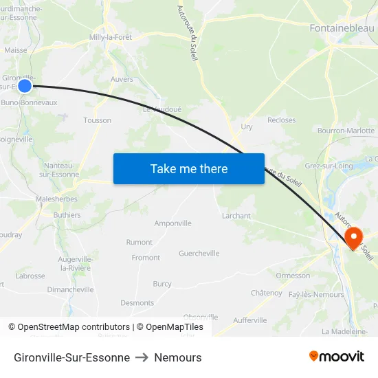 Gironville-Sur-Essonne to Nemours map