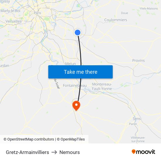 Gretz-Armainvilliers to Nemours map
