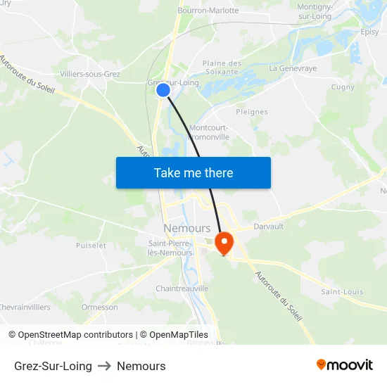 Grez-Sur-Loing to Nemours map