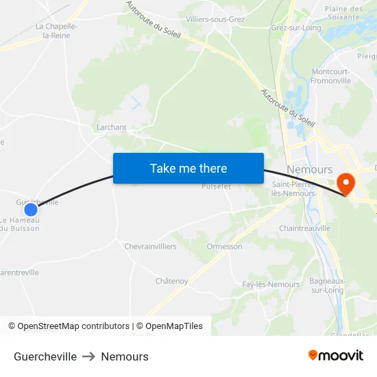 Guercheville to Nemours map
