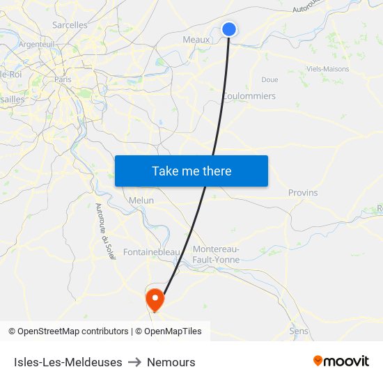Isles-Les-Meldeuses to Nemours map