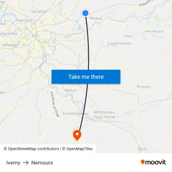 Iverny to Nemours map