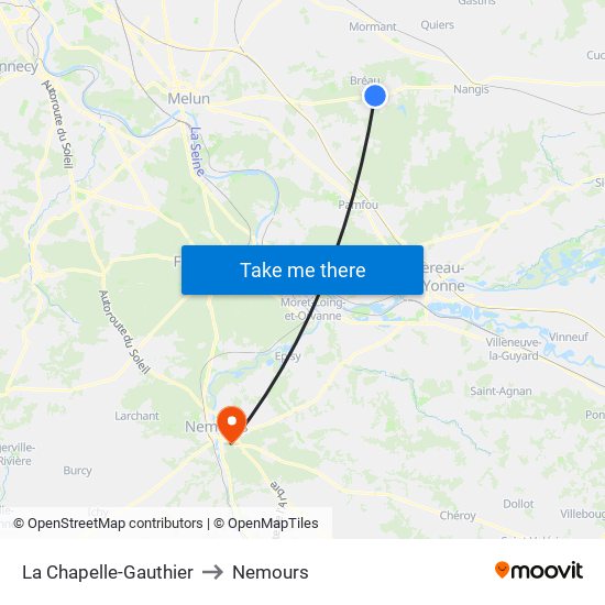 La Chapelle-Gauthier to Nemours map