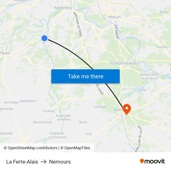 La Ferte-Alais to Nemours map