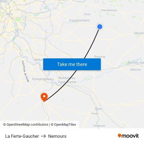 La Ferte-Gaucher to Nemours map