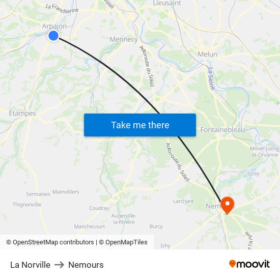 La Norville to Nemours map