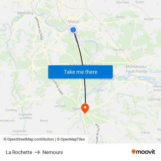 La Rochette to Nemours map