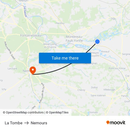 La Tombe to Nemours map