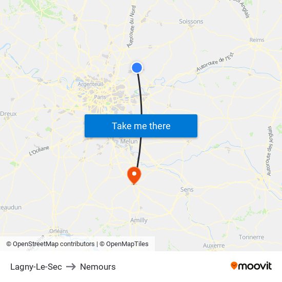 Lagny-Le-Sec to Nemours map