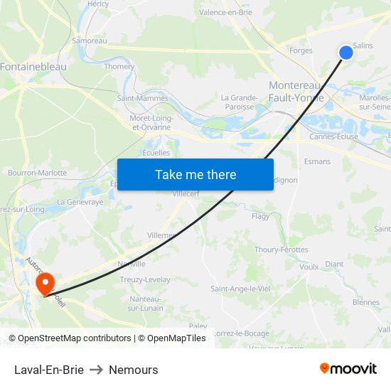 Laval-En-Brie to Nemours map