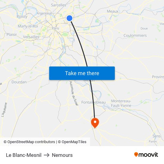 Le Blanc-Mesnil to Nemours map
