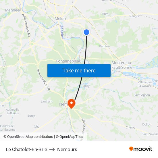 Le Chatelet-En-Brie to Nemours map