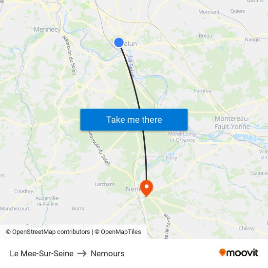 Le Mee-Sur-Seine to Nemours map