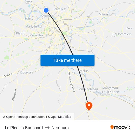 Le Plessis-Bouchard to Nemours map