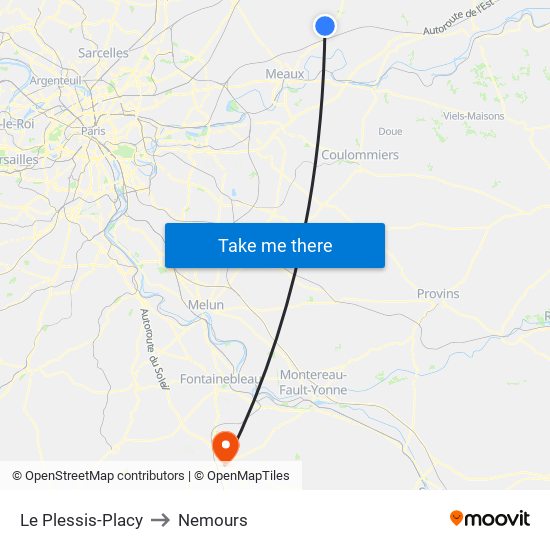 Le Plessis-Placy to Nemours map