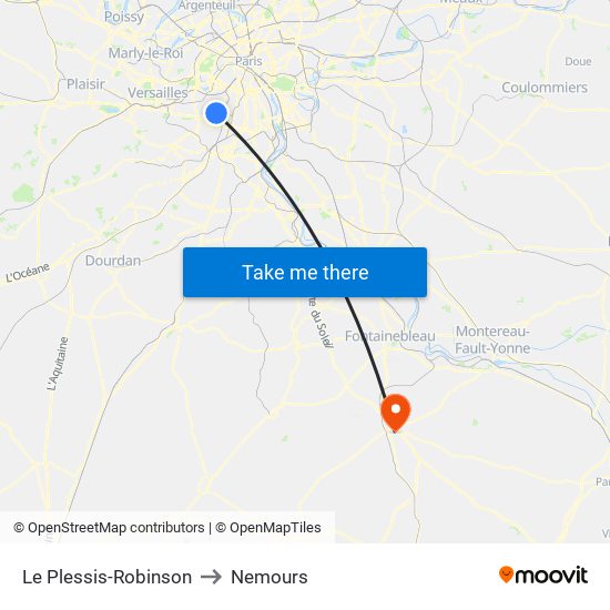 Le Plessis-Robinson to Nemours map