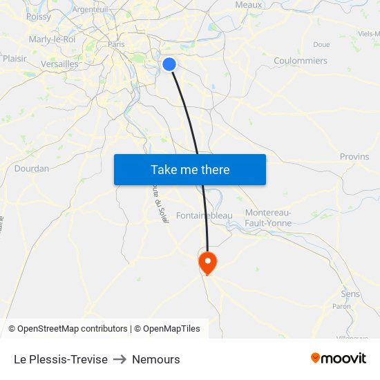 Le Plessis-Trevise to Nemours map