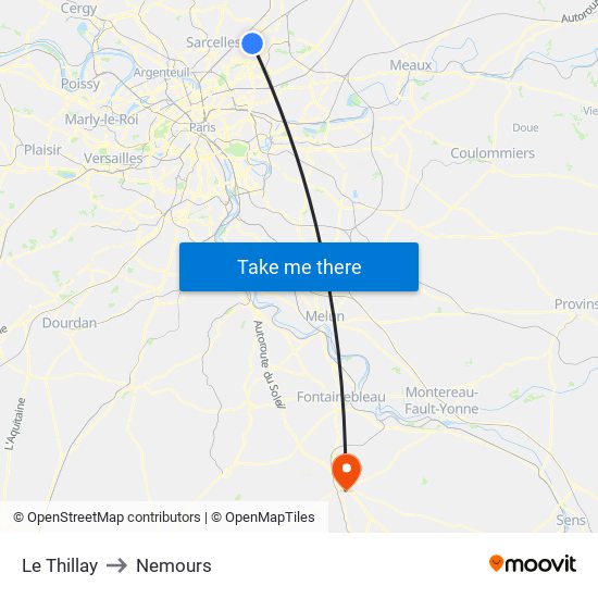 Le Thillay to Nemours map