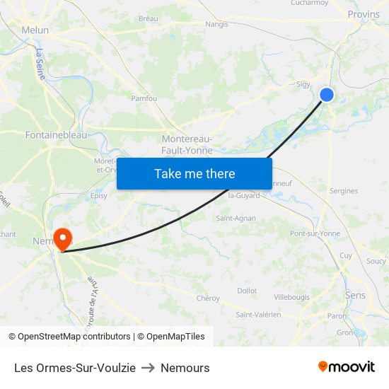 Les Ormes-Sur-Voulzie to Nemours map