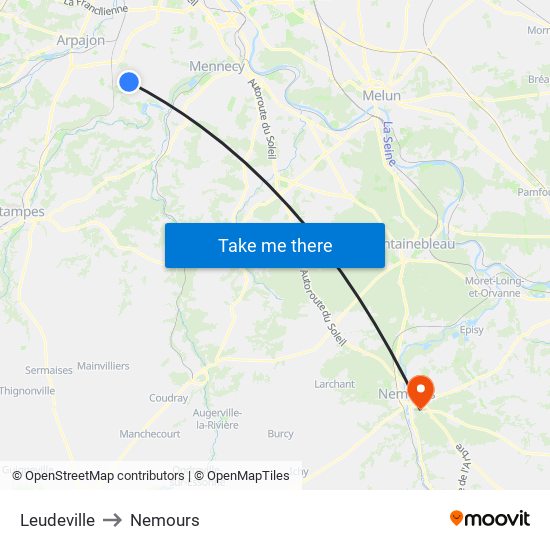 Leudeville to Nemours map