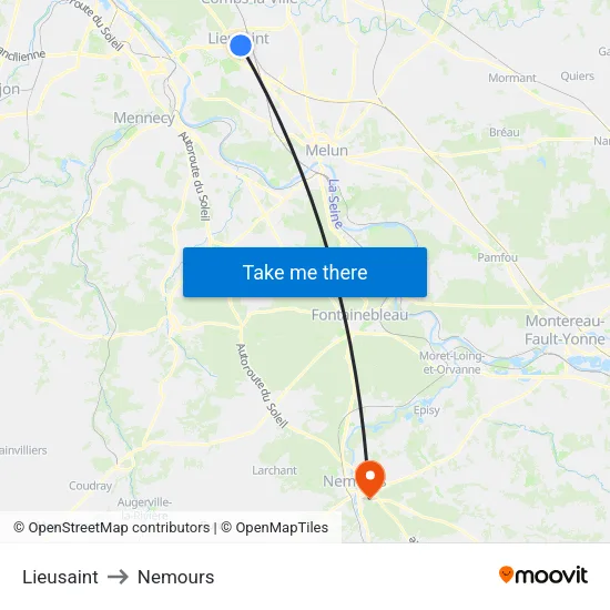 Lieusaint to Nemours map