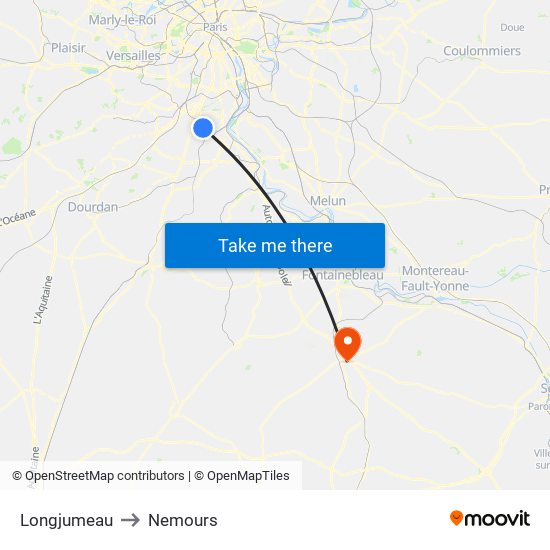 Longjumeau to Nemours map