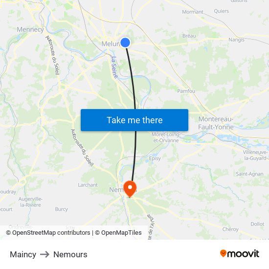 Maincy to Nemours map