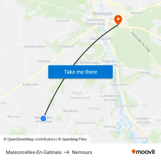 Maisoncelles-En-Gatinais to Nemours map