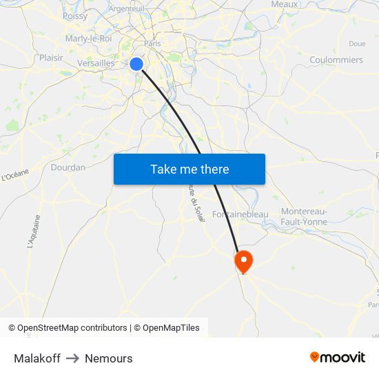 Malakoff to Nemours map