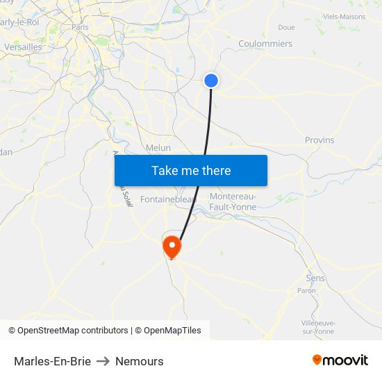 Marles-En-Brie to Nemours map