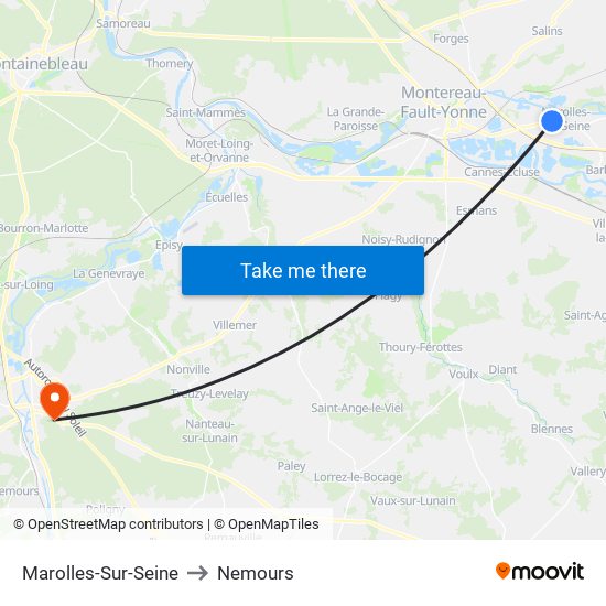 Marolles-Sur-Seine to Nemours map