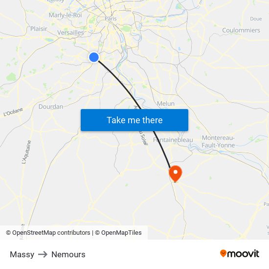 Massy to Nemours map