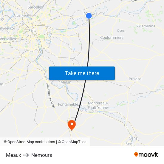 Meaux to Nemours map