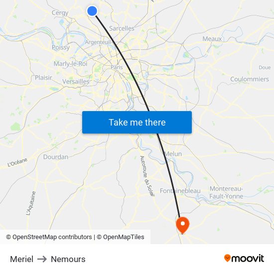 Meriel to Nemours map