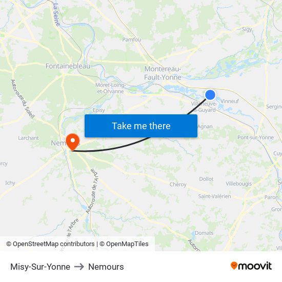 Misy-Sur-Yonne to Nemours map