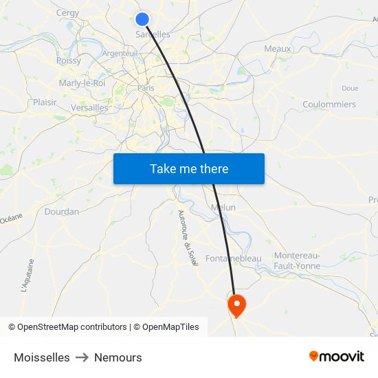 Moisselles to Nemours map