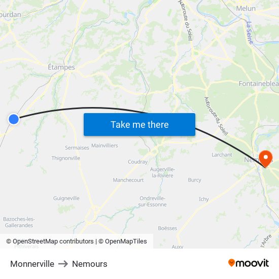 Monnerville to Nemours map